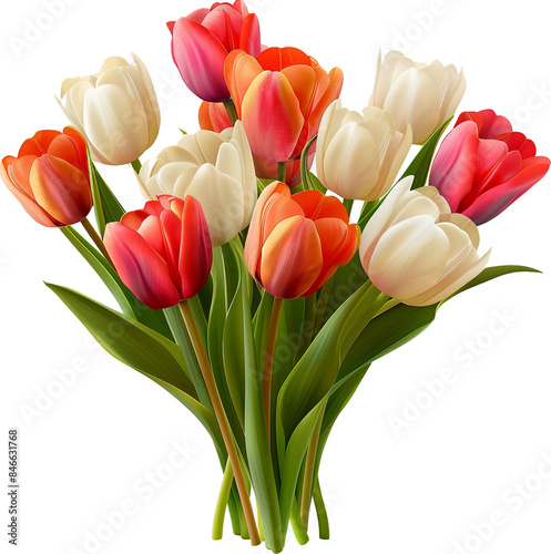 beautiful tulip, tulip bouquet, Flower bouquet for wedding, isolated on transparent background