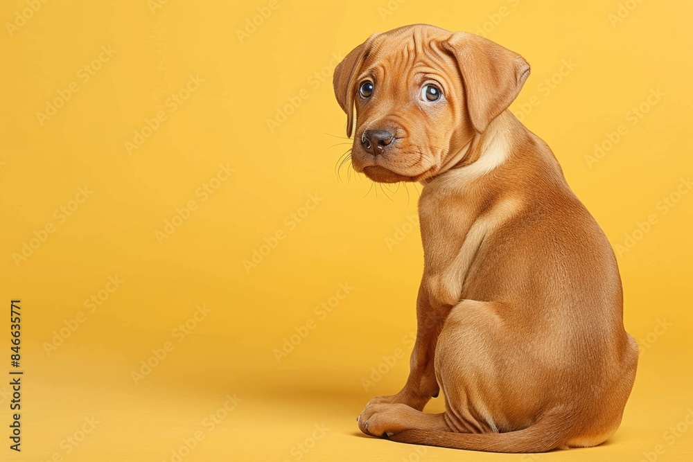 Looking back at the yellow dog in the camera Looking back at the yellow dog in the camera
