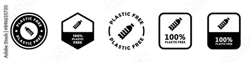 100 Percent plastic free - vector signs for bottles label.