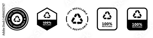 Recyclable - 100 percent. Vector signs for packaging or bottle.