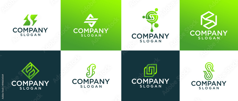 Initial logo collection, Abstract design concept for branding with green gradient. Initial logo collection, Abstract design concept for branding with green gradient.