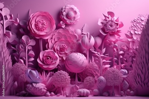paper cut flowers 3D mockup in the style of soft and dream 