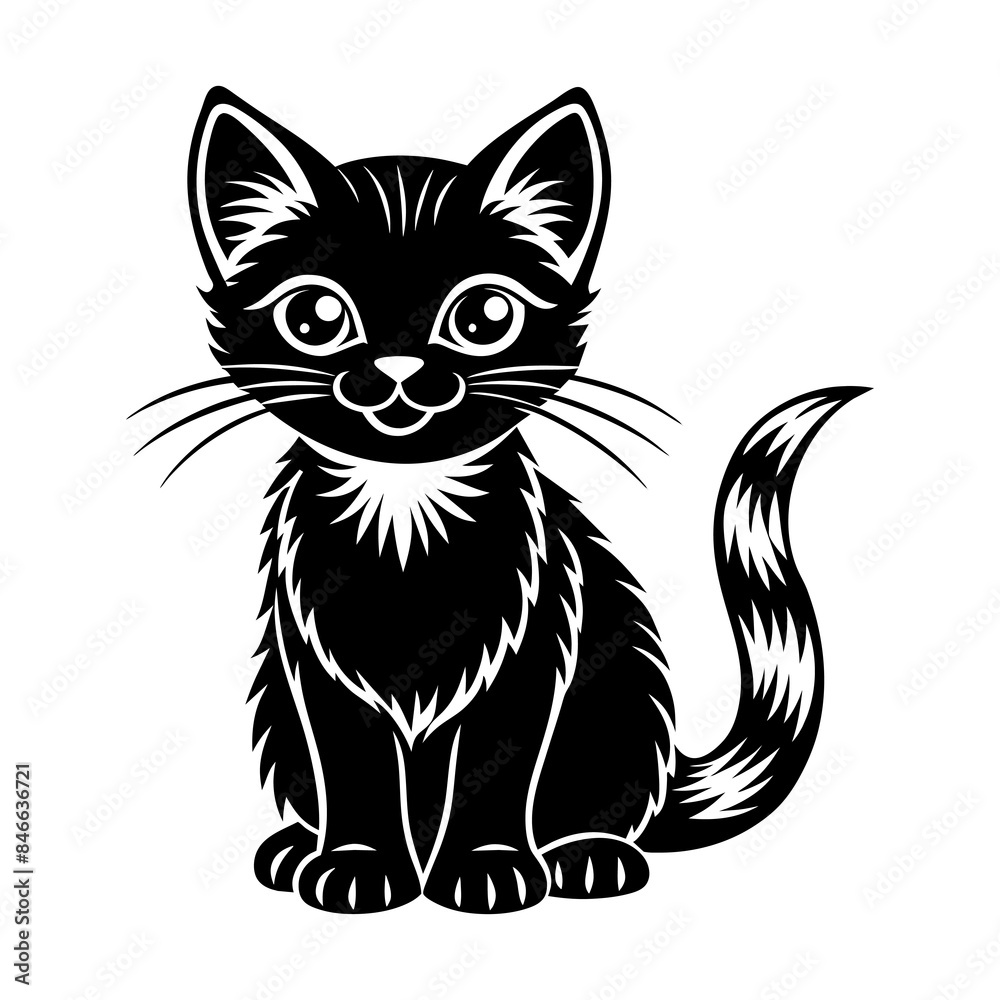 a black and white drawing of a cat with a long tail a black and white drawing of a cat with a long tail