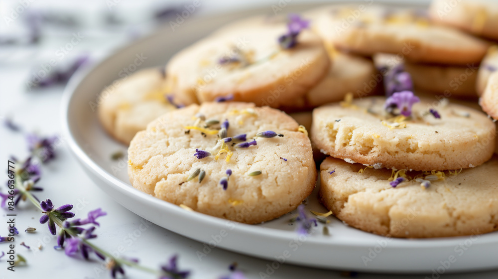 Close-Up of Lavender Lemon Shortbread Cookies Close-Up of Lavender Lemon Shortbread Cookies