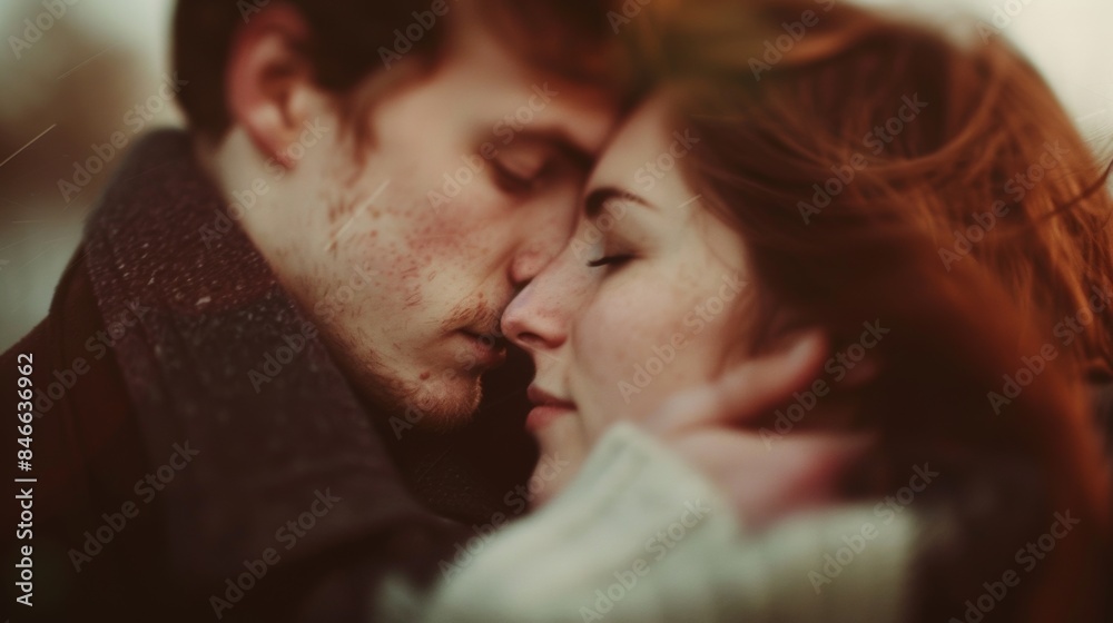 A man and woman kissing each other with their noses touching, AI A man and woman kissing each other with their noses touching, AI