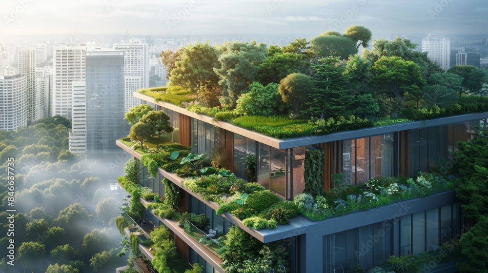 Urban Oasis Lush Green Rooftop Garden on Modern City Skyscraper Sustainable Urban Living and EcoFriendly Architecture Concept Urban Oasis Lush Green Rooftop Garden on Modern City Skyscraper Sustainable Urban Living and EcoFriendly Architecture Concept