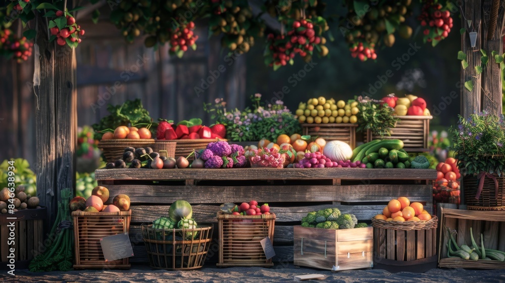 Fototapeta premium Farm Fresh Organic Produce and Business Opportunities at the Rustic Farm Stand