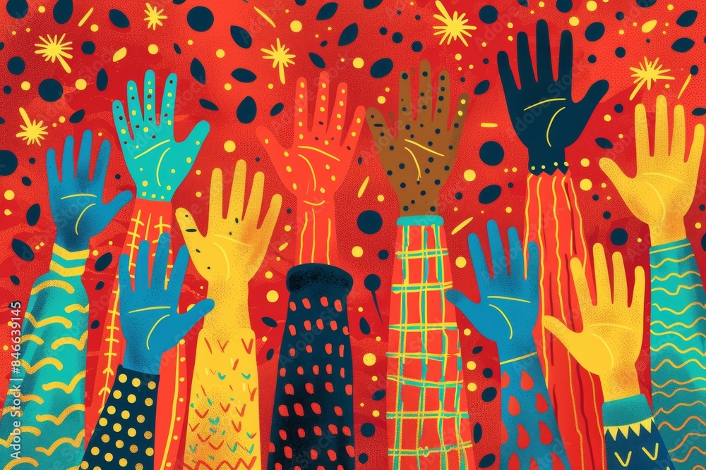 Celebratory hands reaching for the stars in a vibrant image Celebratory hands reaching for the stars in a vibrant image