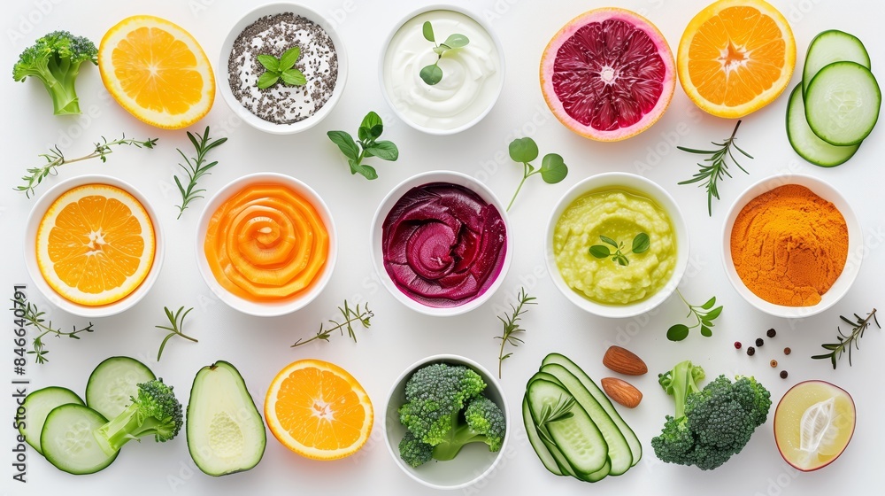 A vibrant and colorful display of various vegetables, fruits A vibrant and colorful display of various vegetables, fruits