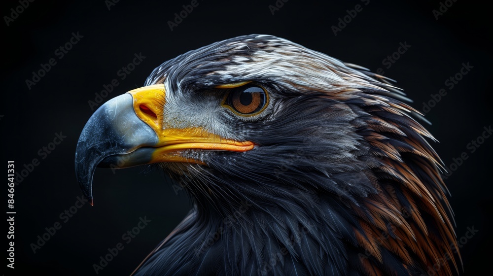 a majestic eagle, looking to the side, detailed feathers and texture, closeup on black background a majestic eagle, looking to the side, detailed feathers and texture, closeup on black background
