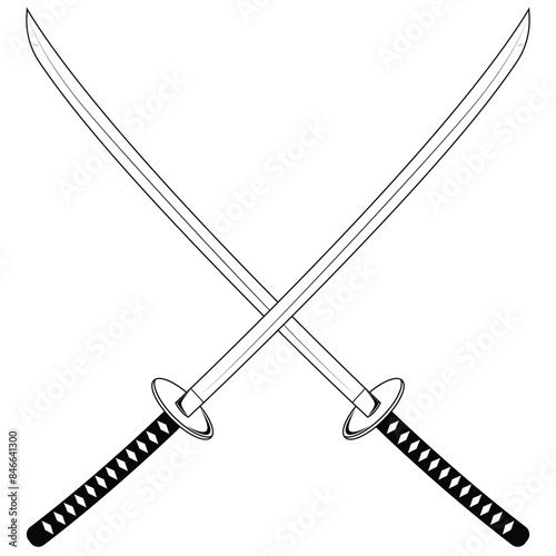 Katana crossed illustration. Two crossed swords