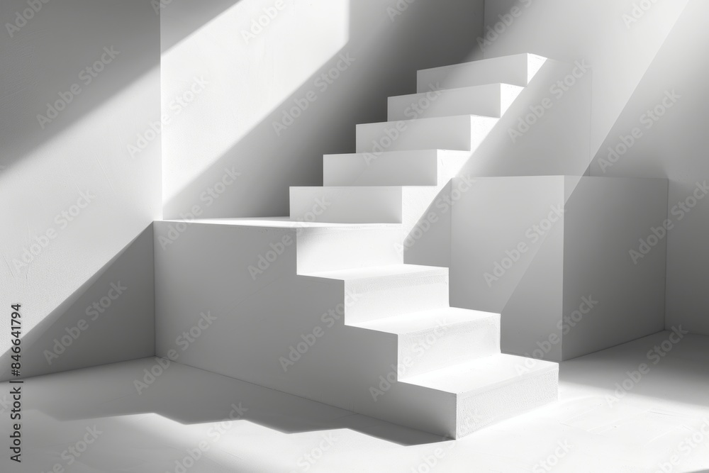 Minimalist white staircase in a modern space with natural light Minimalist white staircase in a modern space with natural light