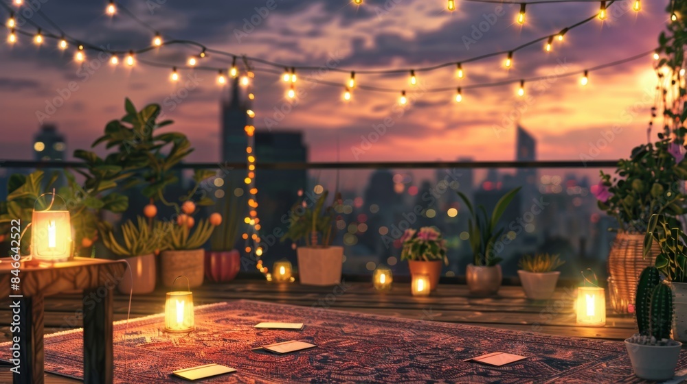 Chic Urban Rooftop Soiree Stylish Business Networking Amidst City Lights and Lush Greenery Chic Urban Rooftop Soiree Stylish Business Networking Amidst City Lights and Lush Greenery