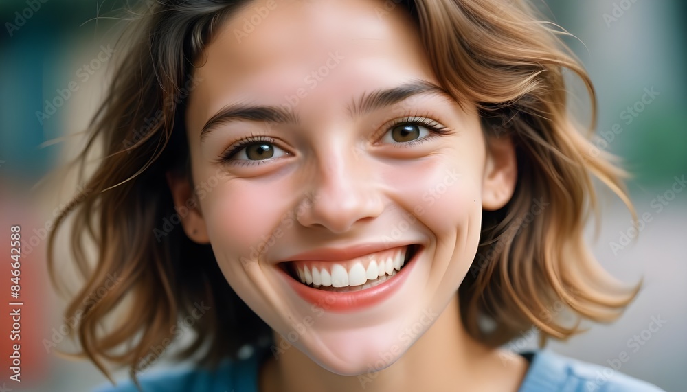 Young brown haired caucasian woman with a lovely smile, banner poster header design Young brown haired caucasian woman with a lovely smile, banner poster header design