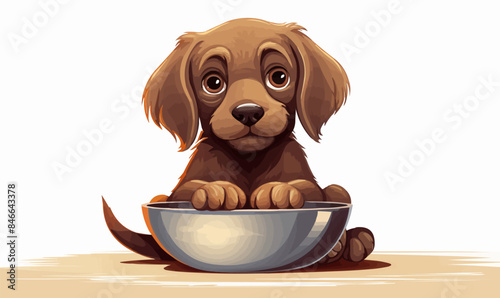 dog with bowl of food isolated vector style illustration