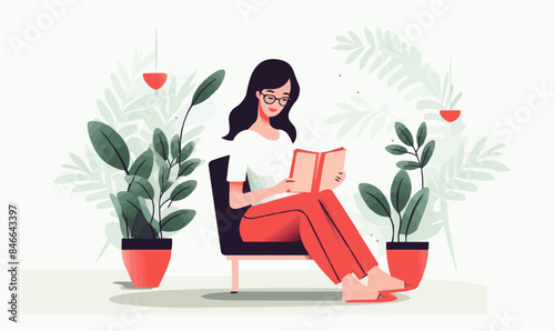 woman reading book vector flat minimalistic isolated illustration