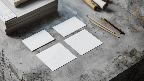 Wallpaper Mural Sleek Modern Business Cards on Minimalist Concrete Surface with Drafting Tools Professional Architectural Design Concept Torontodigital.ca