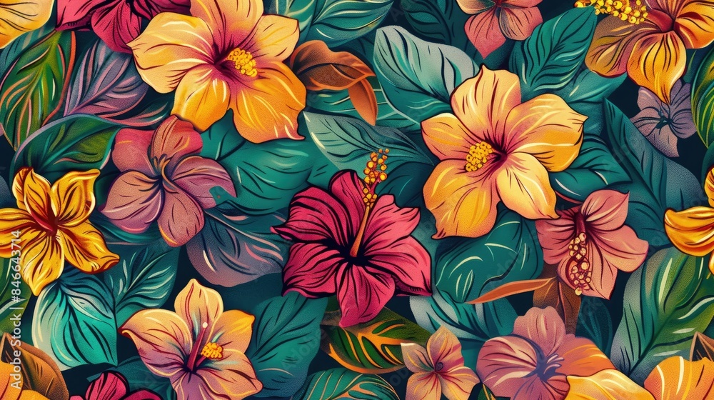 Pattern of flowers Beautiful flowers for decorating home and fashion with tropical vibes and colorful elegance in ink Pattern of flowers Beautiful flowers for decorating home and fashion with tropical vibes and colorful elegance in ink