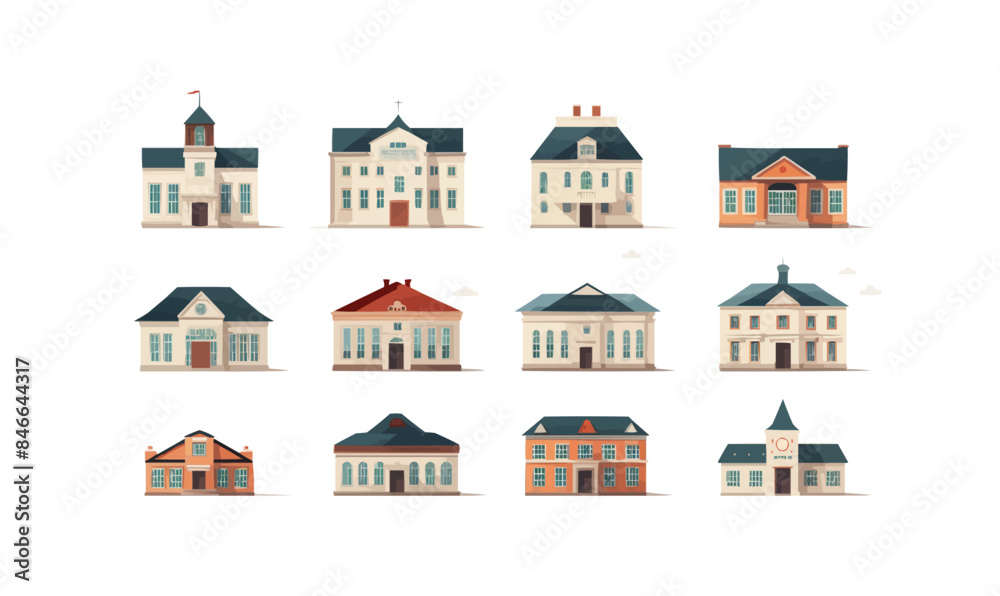 school building set vector flat minimalistic isolated illustration school building set vector flat minimalistic isolated illustration