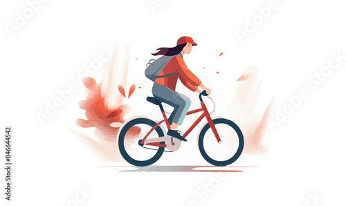 woman on bike vector flat minimalistic isolated illustration