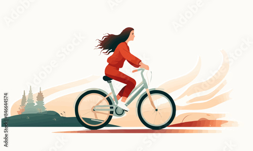 woman riding bycicle vector flat minimalistic isolated illustration