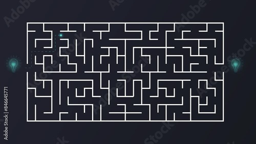 Labyrinth idea concept. Moving banner with maze with light bulbs. Creative path to solution. Metaphor of business project. Brainstorming and insight. Cartoon flat animated graphics