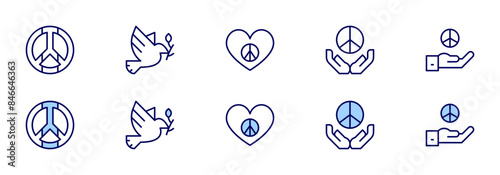 Peace icons. Duotone style. Line style. Editable stroke. Vector illustration, dove, peace, peacesign, peaceandlove. photo