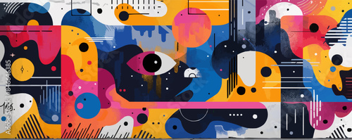 Urban street art mural with vibrant colors and abstract designs Vector flat minimalistic isolated illustration
