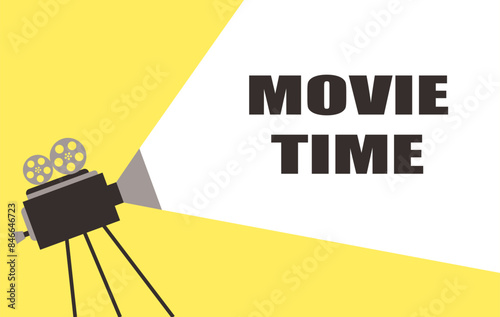 Movie time and movie camera. Vector illustration