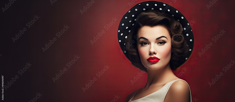 Vintage pin-up woman posing in a polka dot dress, featuring striking ...