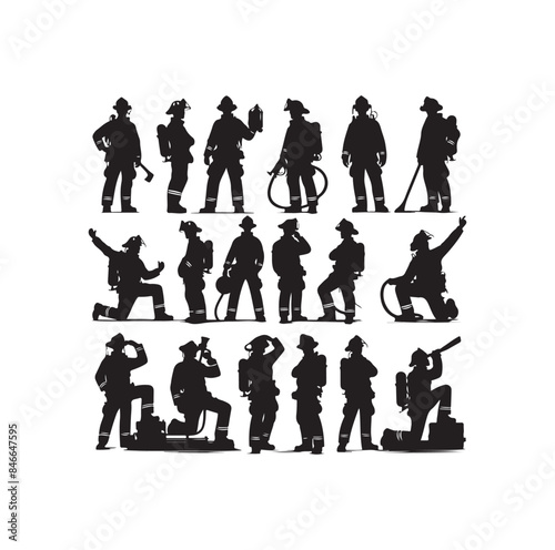 Firefighters pose silhouette vector illustration 