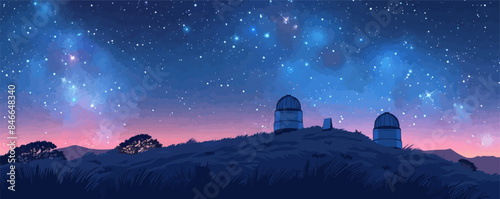 A celestial observatory with telescopes pointing toward the stars. Vector flat minimalistic isolated illustration.