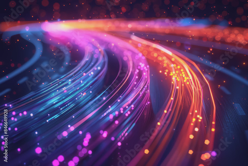 technology roads made out of fiber and network connections. colorful abstract background. © PHAISITSAWAN