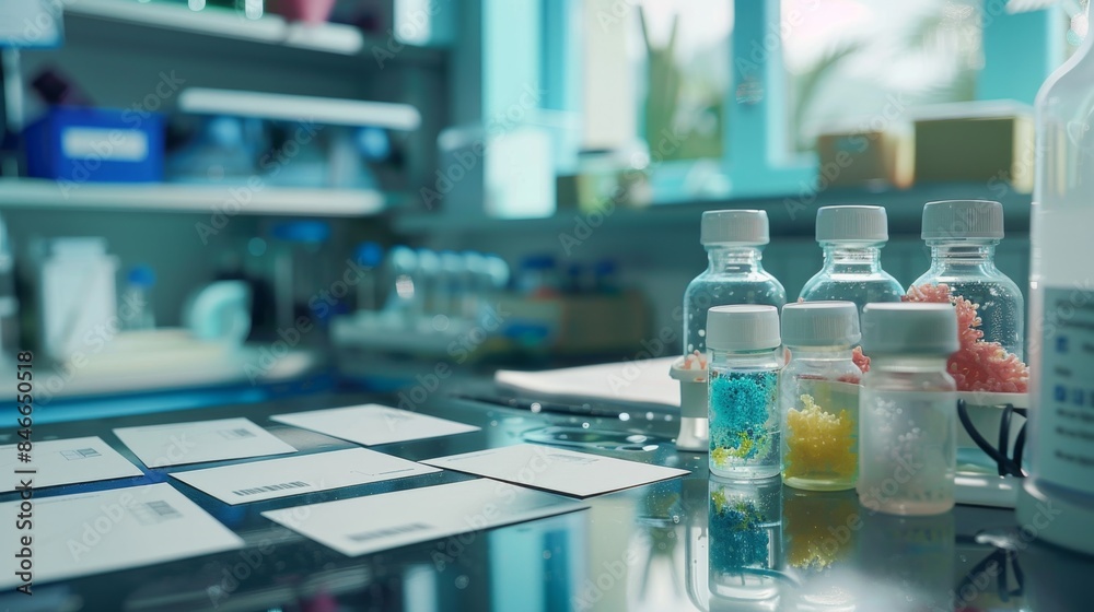 Oceanic Exploration Marine Biologist's Research Station with Business Cards Sea Charts and Specimen Jars Scientific Discovery and Adventure Concept Oceanic Exploration Marine Biologist's Research Station with Business Cards Sea Charts and Specimen Jars Scientific Discovery and Adventure Concept