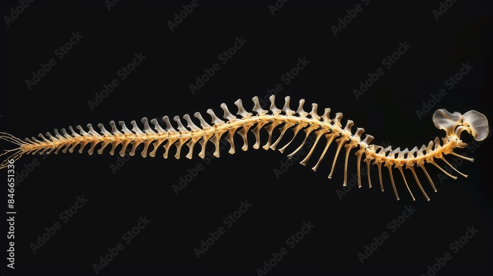 Spinal Cord isolated on black background connection to the brain and peripheral nerves Spinal Cord isolated on black background connection to the brain and peripheral nerves