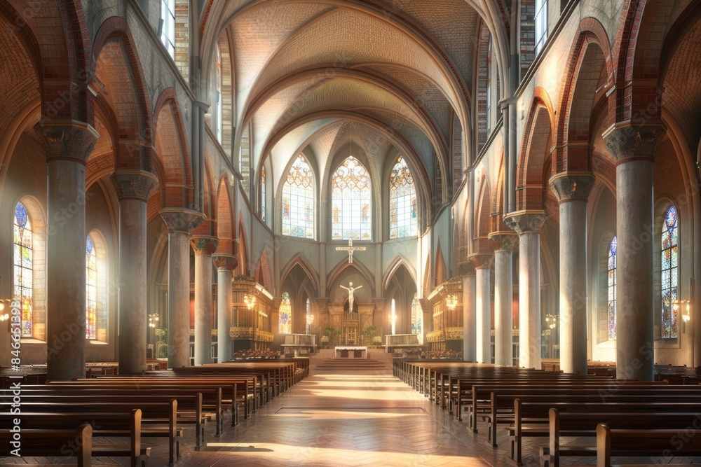 Fototapeta premium The church and the tables and chairs inside