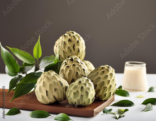 cherimoya fruits; white, background photo