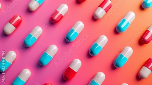 Pharmaceutical Diversity Grid of Pills and Capsules on Dualtone Background