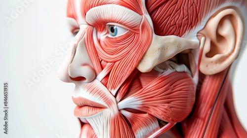 a close-up of a colorful anatomical model of the face. on white background photo