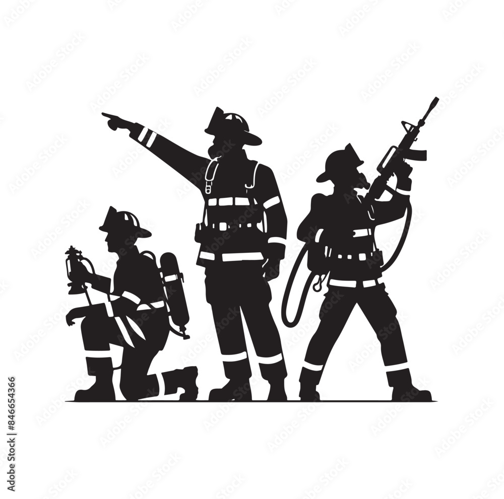 Firefighters pose silhouette vector illustration 