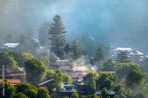 beautiful landscape of mountains and trees in kashmir, Kel is a village in Neelum Valley, Azad Kashmir, Pakistan photo