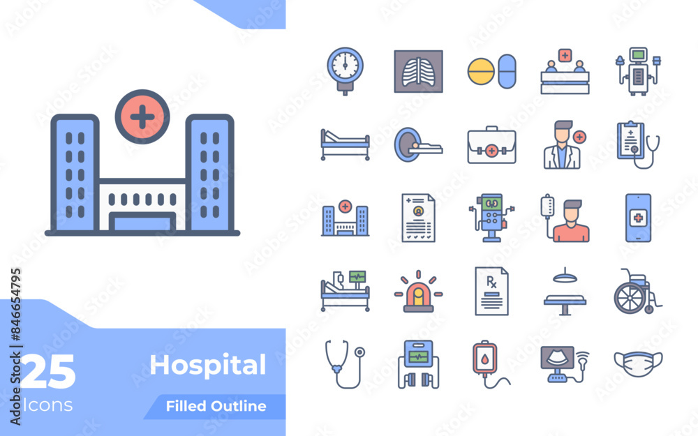 Hospital Filled Outline Icons Hospital Filled Outline Icons