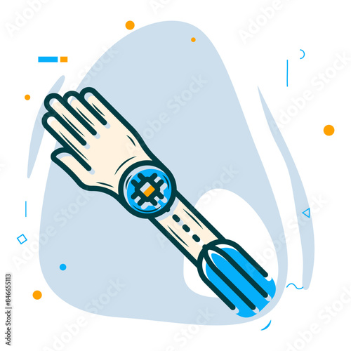 biomedical engineering limb concept, bionic arm executing actions vector design, Artificial general intelligence symbol, Natural Language Processing sign, Machine Deep Learning illustration
