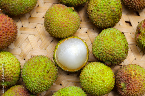 Fresh lychee fruit. Juicy exotic fruit.