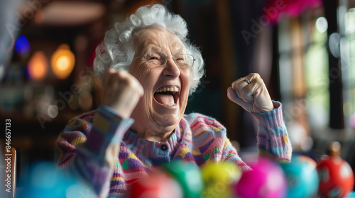 Excited senior woman