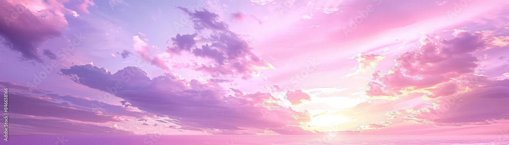 Stunning Sunset with Soothing Pink and Purple Clouds Creating a Serene Sky Moment Captured in a Beautiful Horizon Landscape