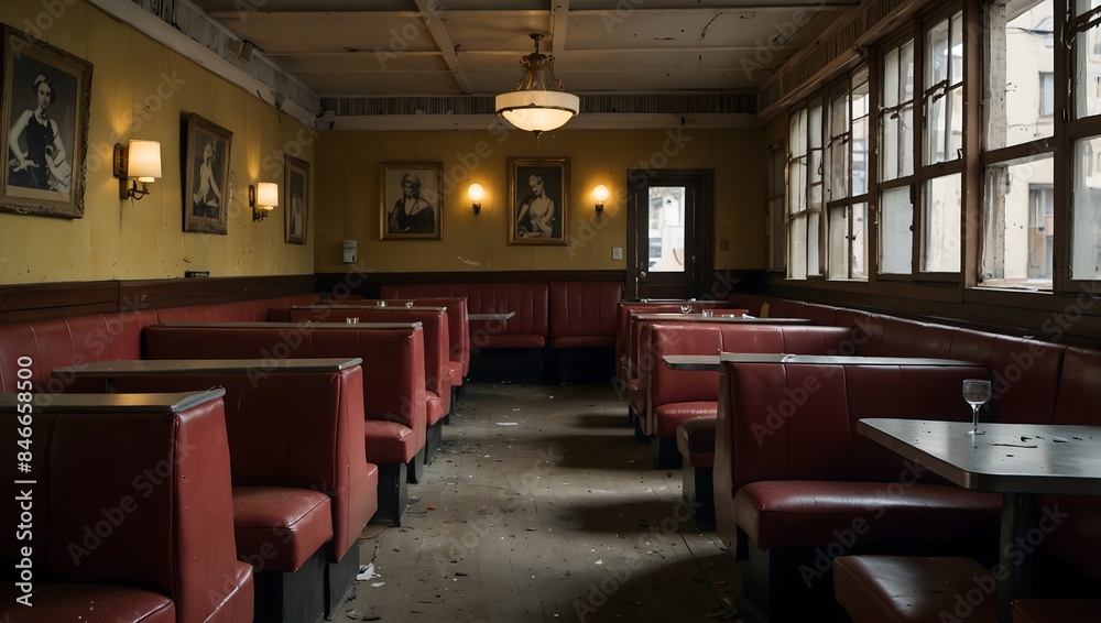 The melancholy of an abandoned eatery, its empty booths and dimmed lights telling tales of bygone hustle ai_generated The melancholy of an abandoned eatery, its empty booths and dimmed lights telling tales of bygone hustle ai_generated