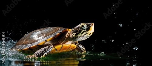 A red-eared slider turtle g...