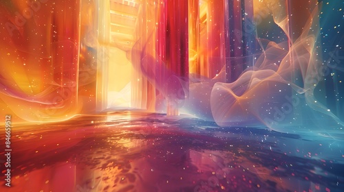 Cosmic Symphony of Surreal Glass Room with Vibrant Fluid Gradients