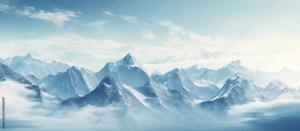 Ascending snowy peaks with copy space image.